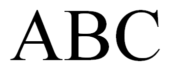 [Teksten «ABC», skriven i Times New Roman i stor storleik. Ein ser at dei ulike strekane bokstavane er bygde opp av varierer veldig i storleik.]